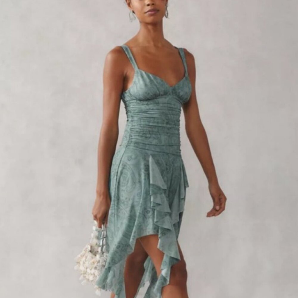 KIMCHI BLUE x Urban Outfitters Ilana Blue Ethereal Mesh Drapey Mini Dress S - Picture 6 of 12